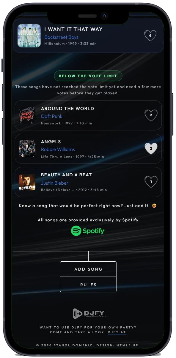 DJfy-app: nummer aan de wensenlijst toevoegen
